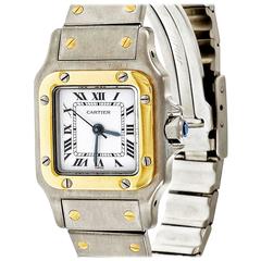 Retro Cartier Ladies Yellow Gold Stainless Steel Santos Galbee Automatic Wristwatch