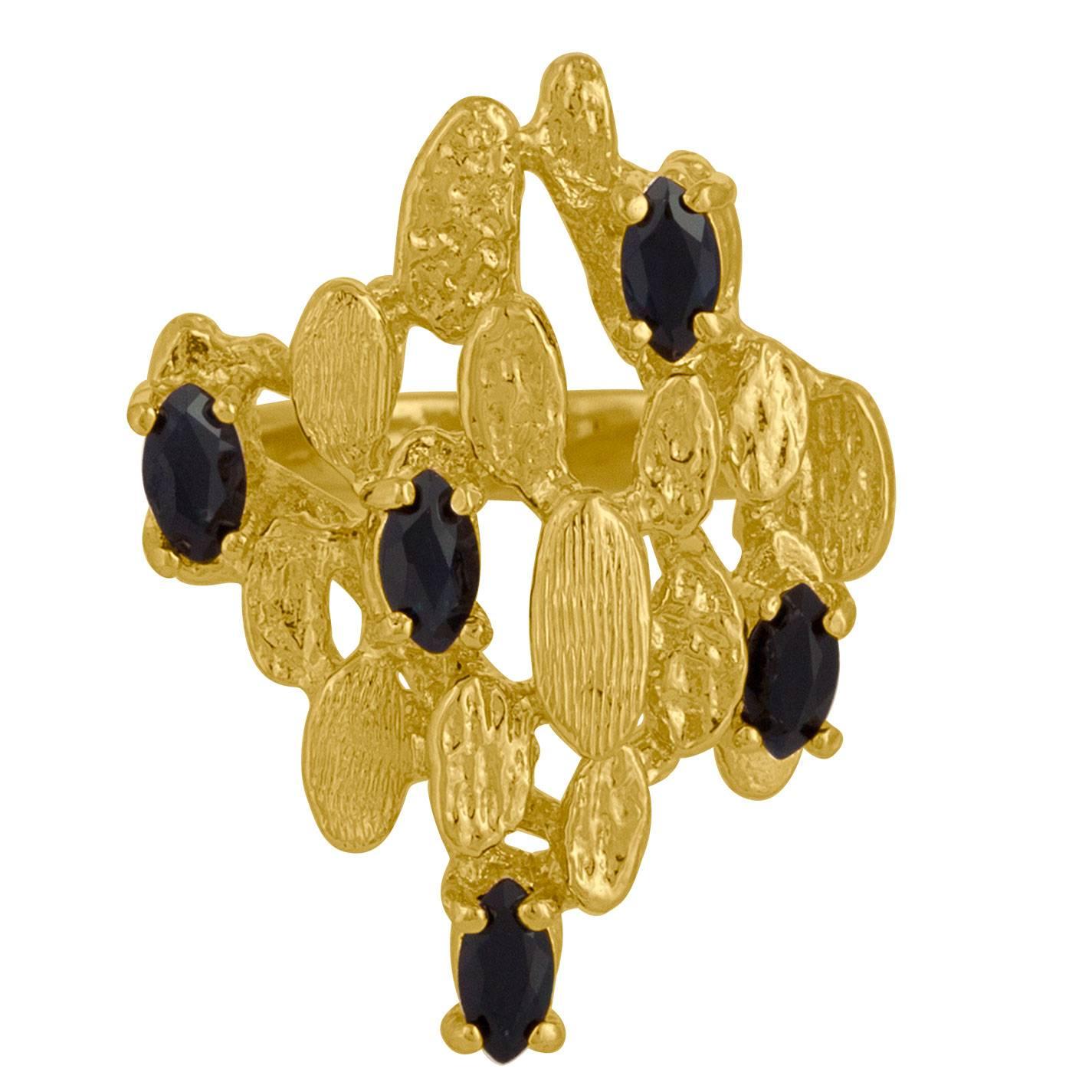 Black Diamond Gold Abstract Ring For Sale