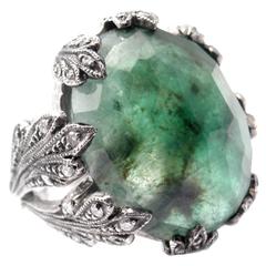Cathy Waterman Large Emerald Diamond Platinum Ring 2