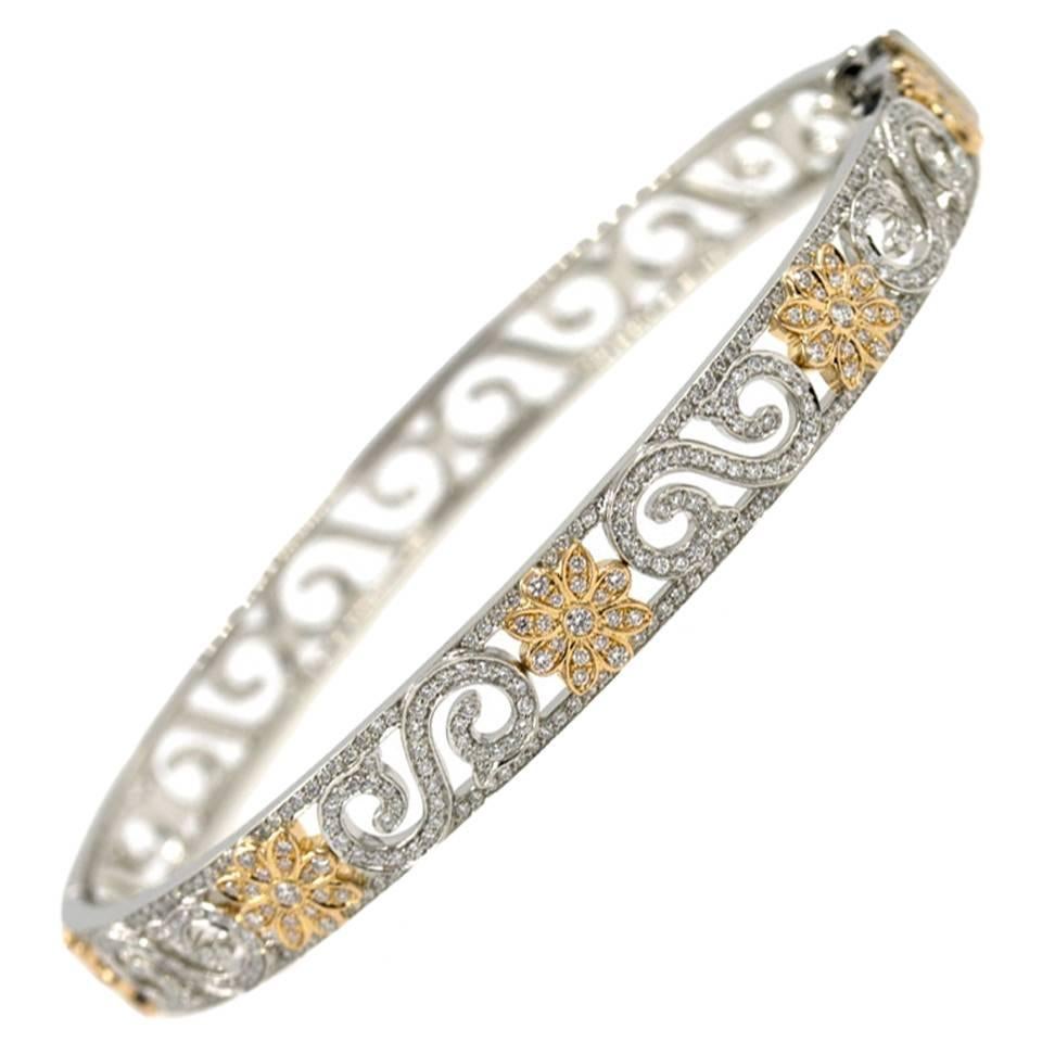 Tiffany & Company Diamond Rose Gold Platinum Enchant Scroll Bangle Bracelet