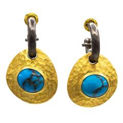 Persian Turquoise Gold Vermeil  Reversible Earrings