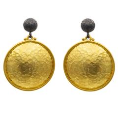 Thick Gold Vermeil Hammered Disc Earrings with Oxidized Sterling Silver