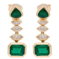 Marina B Arca Zambian Emerald Diamond Gold Earrings 2