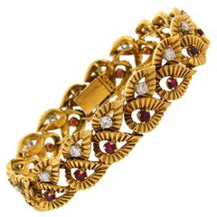 1950s Boucheron Ruby Diamond Gold Leaf Motif Bracelet 11