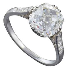 Art Deco GIA Cert 3.37 Carat Old Mine Cut Diamond and Platinum Ring