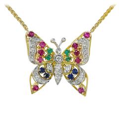 Gemstone Diamond Gold Butterfly Necklace