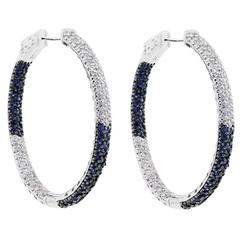 Sapphire Diamond Gold Oval Hoop Earrings