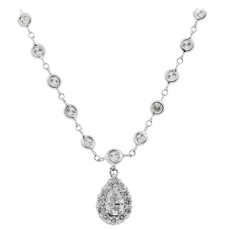 Greg Ruth Pear Shape Diamond Halo Gold Pendant Necklace