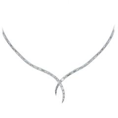 10 Carats Baguette Cut Diamonds Platinum Crossover Necklace 11