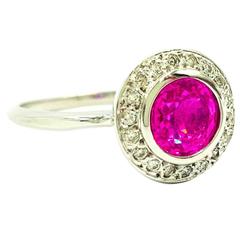 Stunning 1.25 Carat Natural Intense Purplish Pink Sapphire Diamond Gold Ring