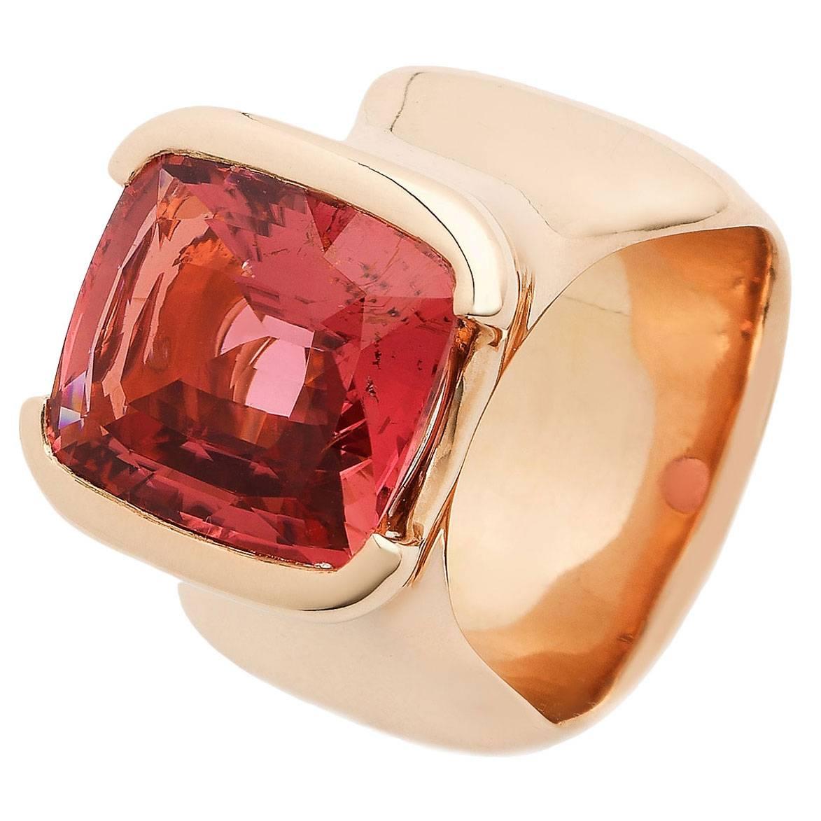 Jesse Deep Pink Tourmaline Gold Ring For Sale