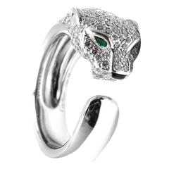 Cartier Panthere Onyx Emerald Diamond Gold Ring