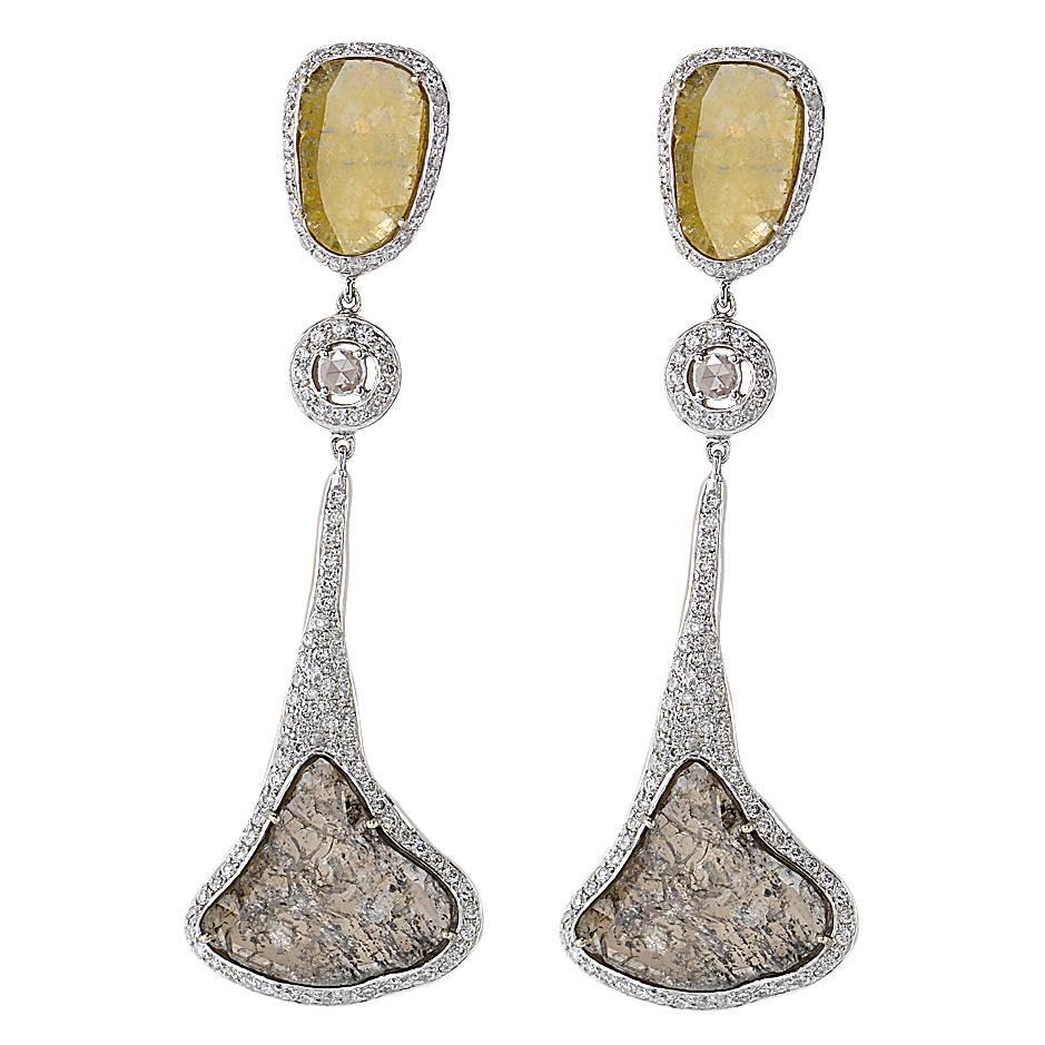 10.61 Carat Diamond Slice Gold Earrings For Sale