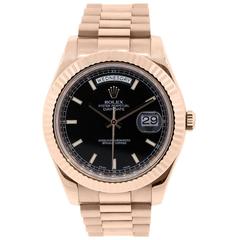 Rolex Rose Gold Day Date II Black Dial Automatic Wristwatch Ref 218238