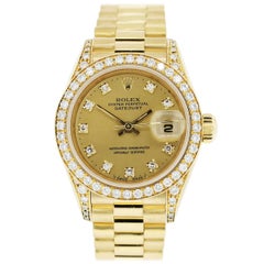 Used Rolex Ladies Yellow Gold Diamond Datejust Presidential Automatic Wristwatch 