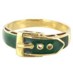 Modern French Green Enamel Gold Belt Ring 11