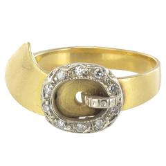 French Vintage Diamond Gold Belt Ring