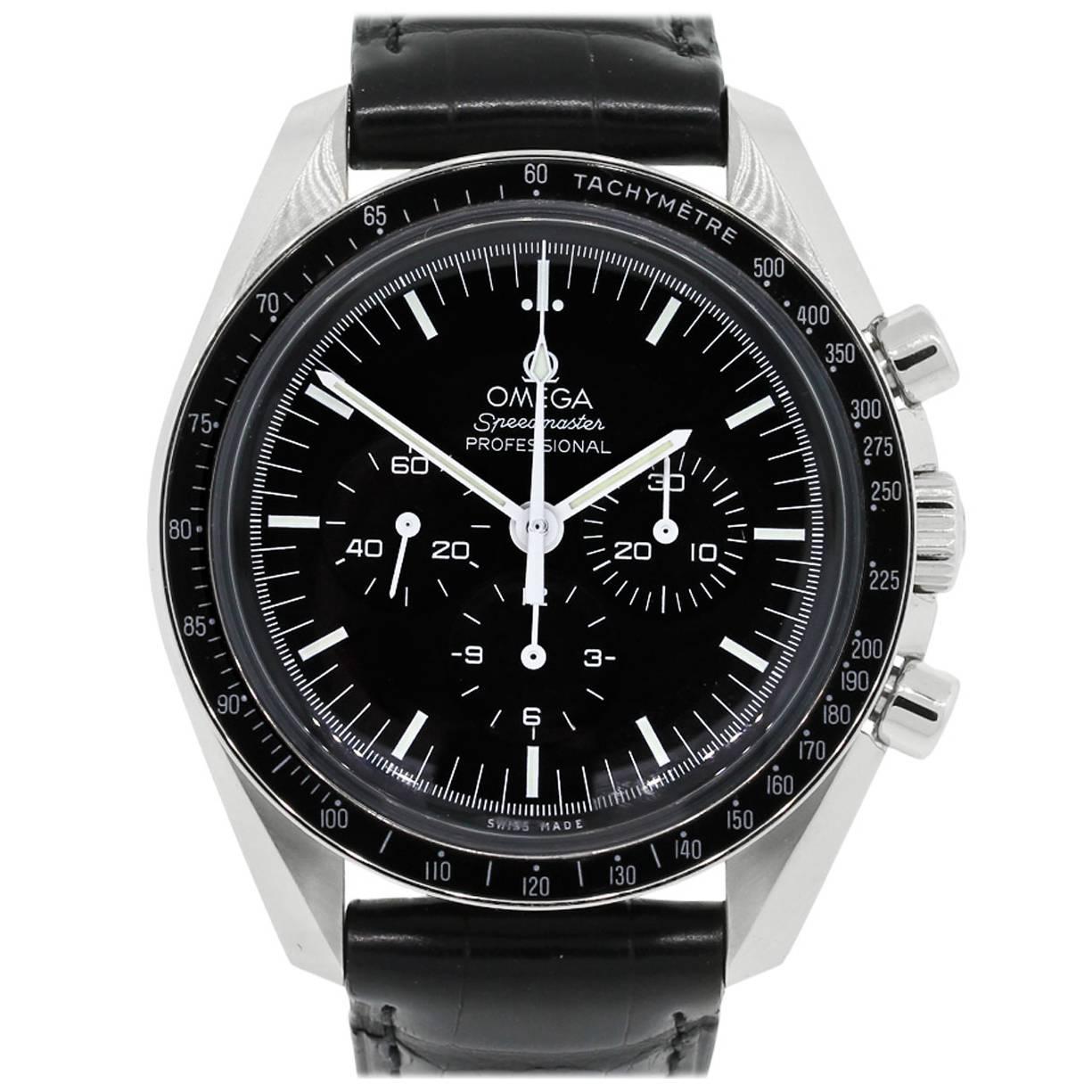 Omega Stainless Steel Speedmaster Chronograph Moon Wristwatch