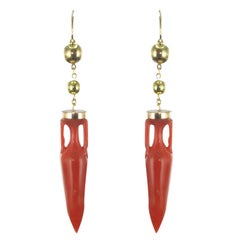 Baume Torre del Greco Coral Gold Dangle Earrings 