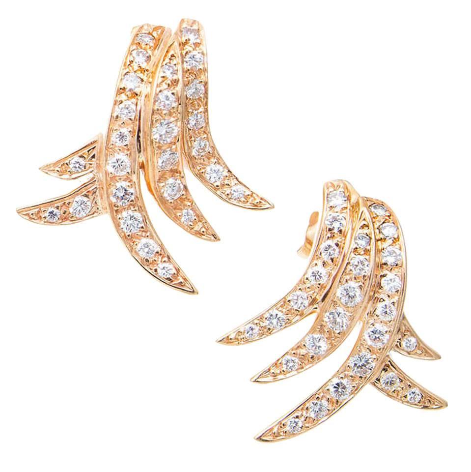 1.04 Carat Pave Diamond Gold Swirl Earrings For Sale