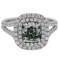 2.05 Carat GIA Cert Natural Grayish Green Yellowish Fancy Diamond Gold Ring