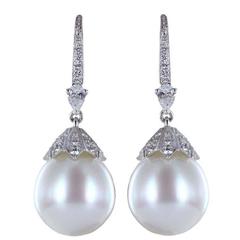 South Sea Pearl Diamond platinum Drop Earrings