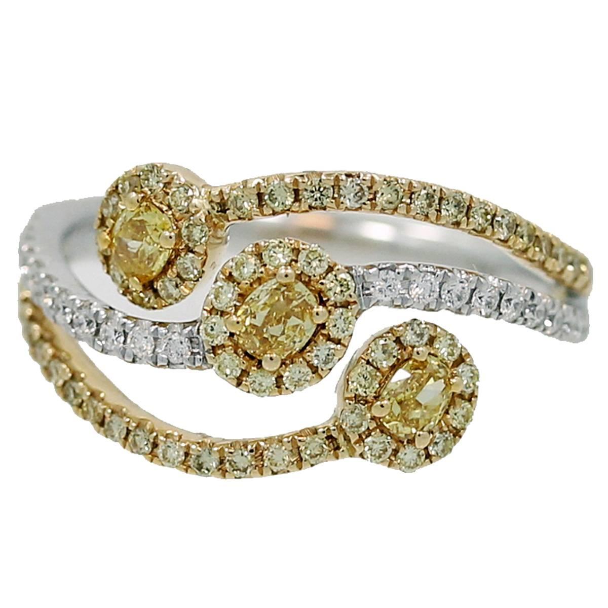 Fancy Yellow Diamond Two Color Gold Ring For Sale