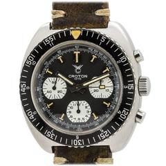 Vintage Croton Stainless Steel Oversized Diver’s Chronograph Wristwatch