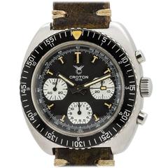 Retro Croton Stainless Steel Oversized Diver’s Chronograph Wristwatch 