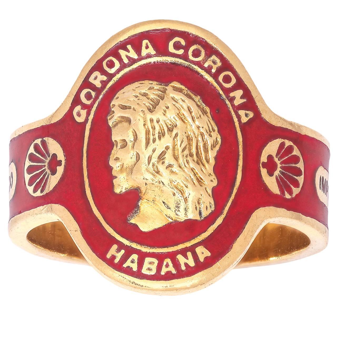Cartier Red Enamel Gold Havana Cigar Band Ring