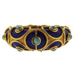 Cellino Blue Enamel Turquoise Gold Bangle Bracelet