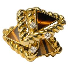 Tiger's Eye Diamond Gold Dress Ring