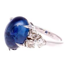 8.82 Carat Pear Shape Cabochon Sapphire Diamond Gold Ring