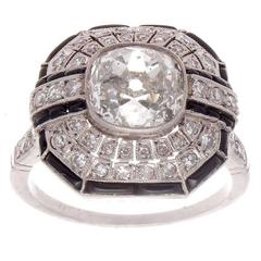 Diamond Onyx Platinum Engagement Ring