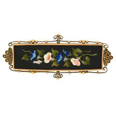 1880s Antique Pietra Dura Silver and Gold Brooch