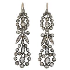 1850s English Early Victorian Rose Cut Diamond Silver Gold Drop Earrings 3