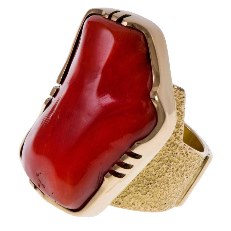 Verma Nequatewa (Sonwai) Coral Gold Ring For Sale