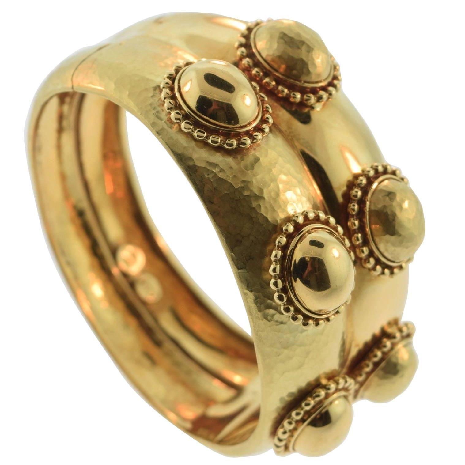 Magnificent Heavy Textured Gold Wide Bangle Bracelet