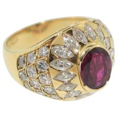 Magnificent No Heat Ruby Diamond Gold Ring 