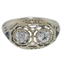 Art Deco Sapphire Diamond Gold Engagement Ring