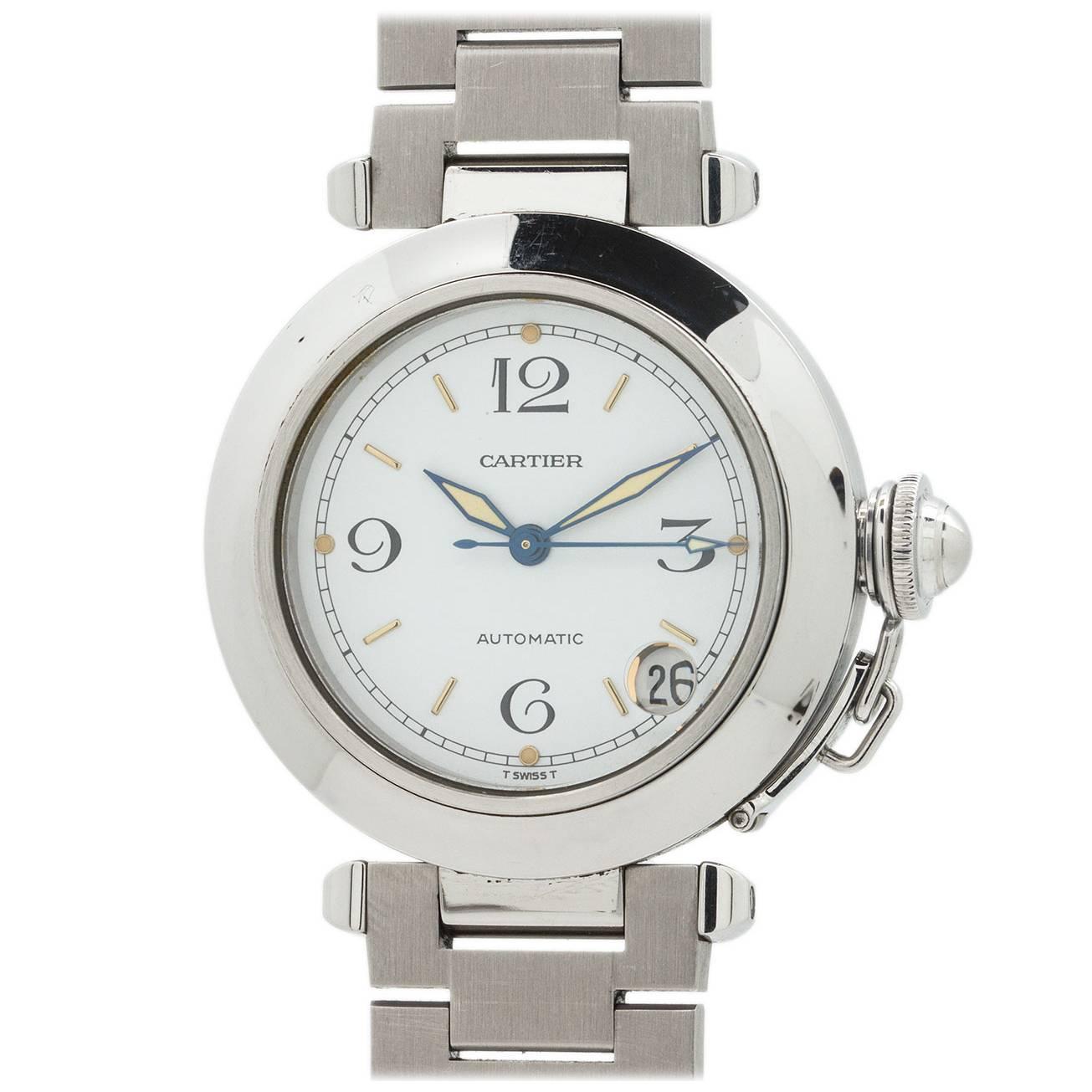 Cartier Stainless Steel White Dial Pasha Automatic Wristwatch 