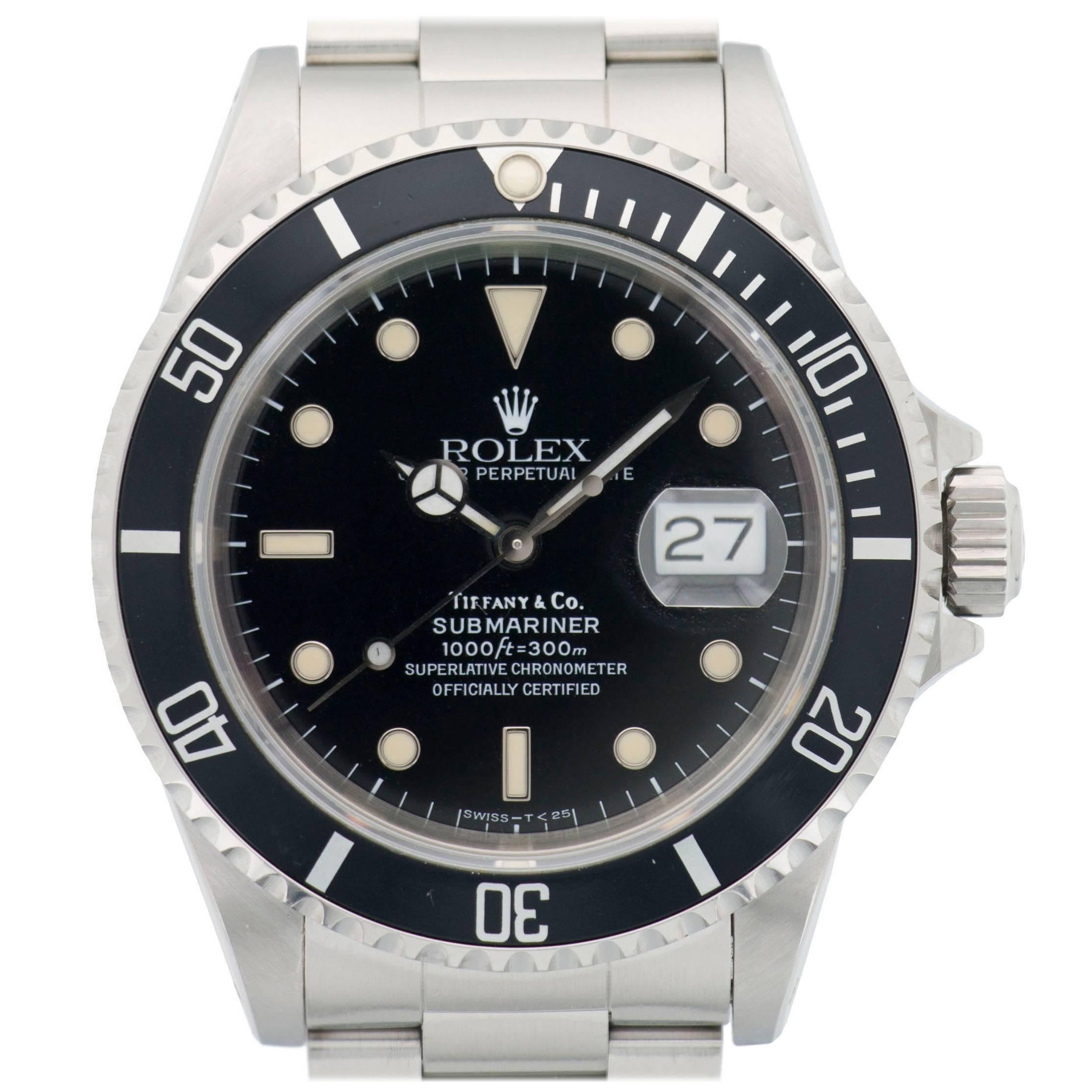 Rolex Tiffany & Co. Stainless Steel Submariner Wristwatch Ref 16610