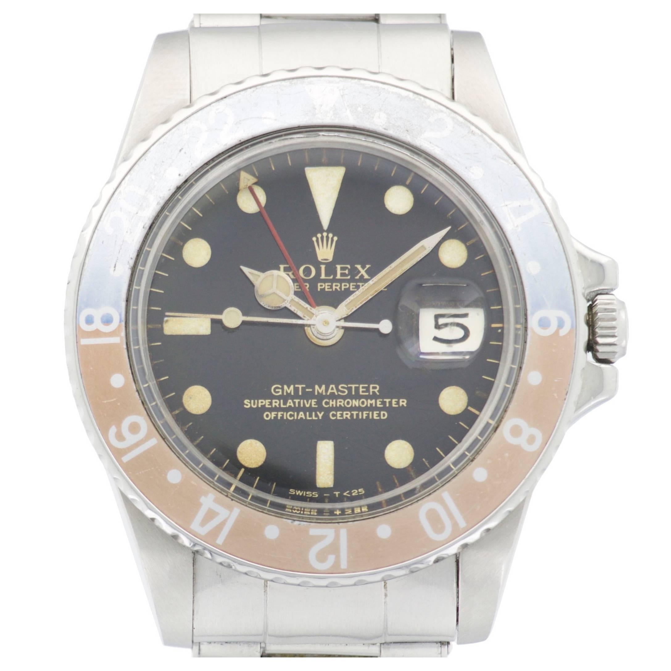 Rolex Stainless Steel Gilt Dial GMT-Master Wristwatch Ref 1675 