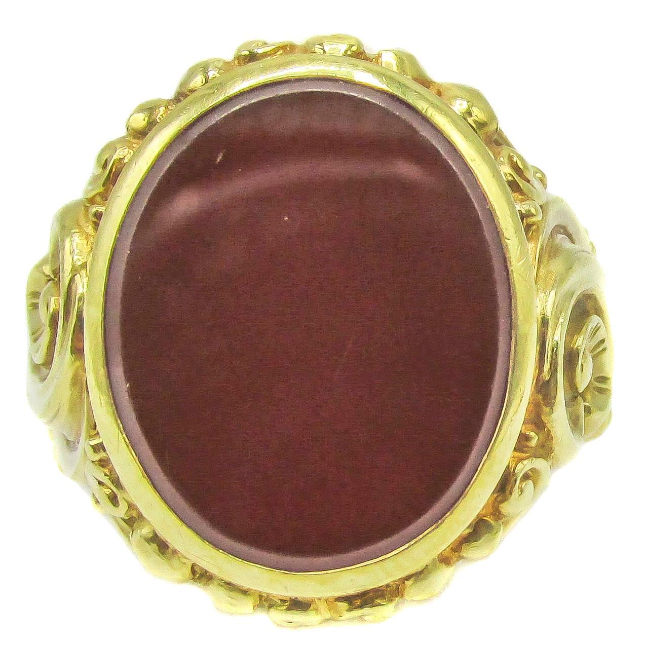 1890s Late Victorian Carnelian Gold Seal Ring 