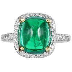 4.01 Carat Cabochon Emerald Diamond Platinum Ring 8