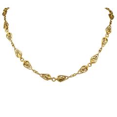 French Art Nouveau Handmade Gold Chain Necklace