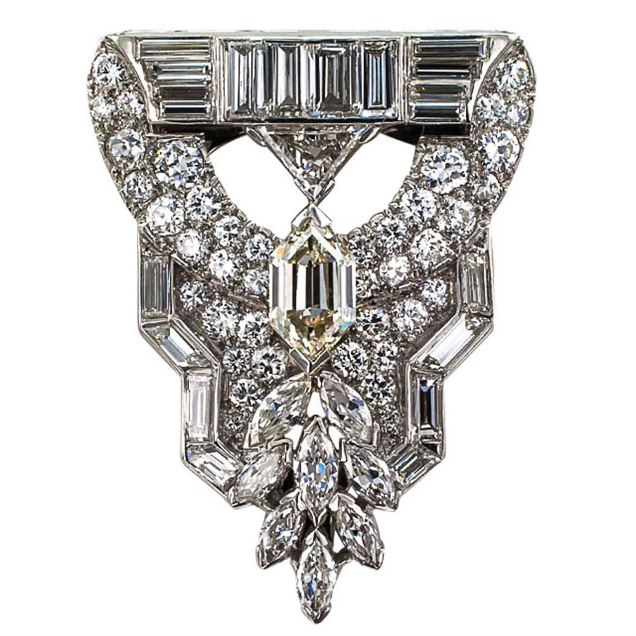 Fancy-Cut Diamond Art Deco Clip/Brooch


