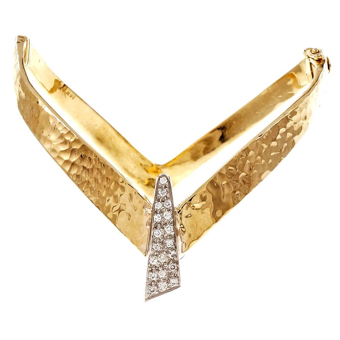 Diamond Gold "V"  Bangle Bracelet 