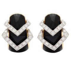 David Webb Black Enamel Diamond Yellow Gold Hoop Earrings 9