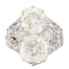 Antique Double Old Mine Cut Diamond Platinum Filigree Ring 4